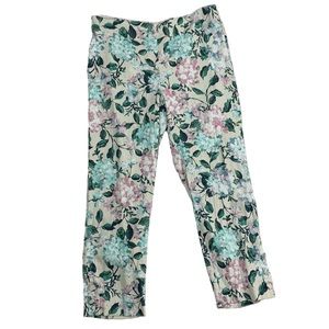 J Jill Floral Linen Stretch Button Ankle Hem Pants